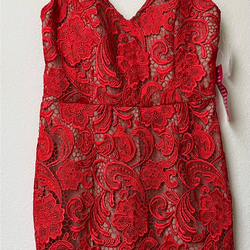 Junior Size Large GB Vibrant Sleeveless Red Floral Lace Dress